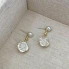 Flower Faux Pearl Alloy Dangle Earring 01 - 1 Pair - White - One Size
