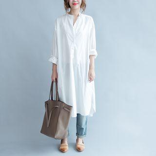 Dip Back Midi Shirtdress White - One Size
