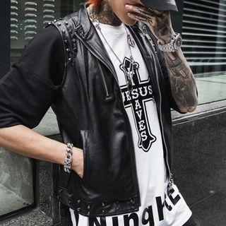 Faux Leather Studded Zip Vest