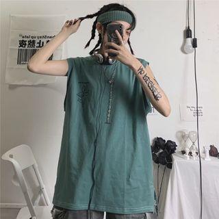 Sleeveless Round Neck Cartoon Print T-shirt