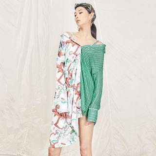 Printed Asymmetric Hem Shirt Dress
