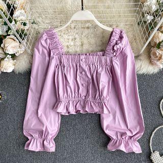 Long-sleeve Peplum Crop Top