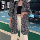 Elbow-sleeve Leopard Print Blazer Leopard - One Size