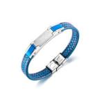 Simple Fashion Geometric Rectangular 316l Stainless Steel Blue Leather Bracelet Silver - One Size