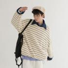 Mock Two-piece Collared Striped Sweatshirt