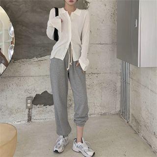 Long-sleeve Button Knit Top / Sweatpants
