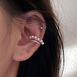 Faux Pearl Layered Ear Cuff 1 Pc - Right - Silver - One Size