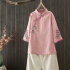 Embroidered Frog Button 3/4 Sleeve Shirt