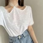 Lace Trim Cutout Short-sleeve T-shirt