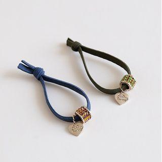 Rhinestone Heart Pendant Hair Tie