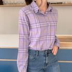 Round-hem Plaid Shirt Light Purple - One Size