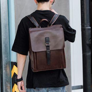 Faux Leather Buckled Backpack Coffee - One Size