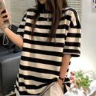 Elbow-sleeve Oversized Striped T-shirt Stripe - One Size