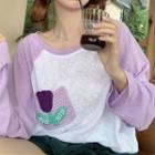Long-sleeve Crochet Knit Flower Raglan T-shirt