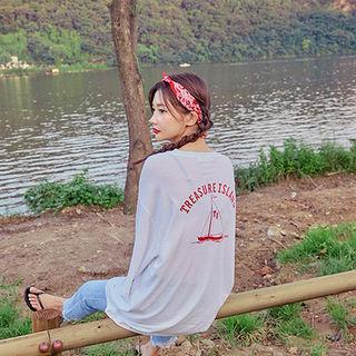 Cropped-sleeve Printed T-shirt