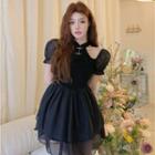 Mandarin Collar Cold-shoulder Mini A-line Dress