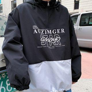 Lettering Panel Drawstring Hooded Jacket