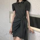 Short-sleeve Tie-waist Mini Sheath Polo Dress