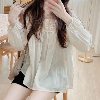 Lace Panel Blouse Light Almond - One Size