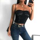 Lace-up Ribbed Tube Top