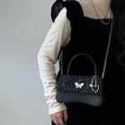 Butterfly Buckled Flap Crossbody Bag Black - One Size