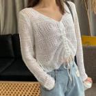 Long-sleeve Drawstring Crochet Knit Top
