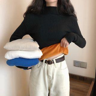 Long Sleeve Semi High-neck Ribbed Top