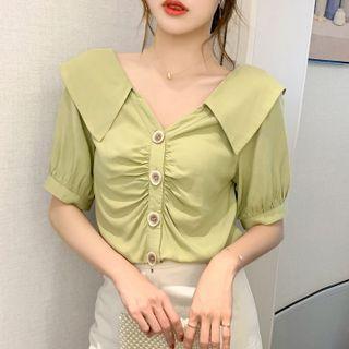 Waist V-neck Short-sleeve Shirt
