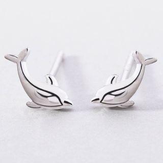 925 Sterling Silver Dolphin Earring 1 Pair - Dolphins - Silver - One Size
