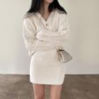 Set: V-neck Cable Knit Cardigan + Knit Mini Fitted Skirt