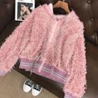 Fleece-lined Hooded Zip Jacket Pink - One Size