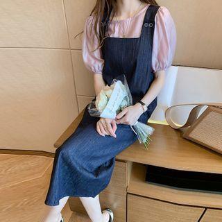 Sleeveless Denim Jumper Dress Dark Blue - One Size