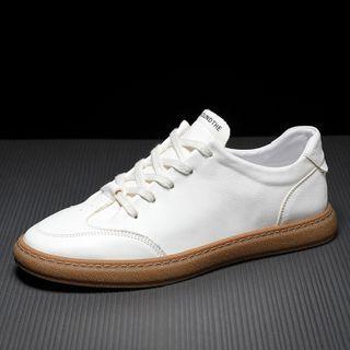 Lettering Lace Up Genuine Leather Sneakers