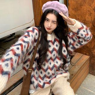 Long-sleeve Pattern Color Block Sweater