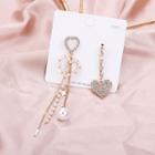 Non-matching Faux Pearl Rhinestone Heart Dangle Earring 1 Pair - As Shown In Figure - One Size