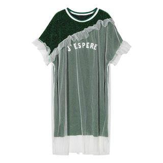 Mesh Panel Glittered Mock Two-piece Dress