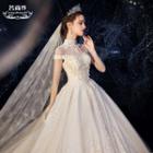Short-sleeve Embroidered Lace Wedding Ball Gown