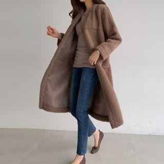 Round-neck Fleece Long Coat