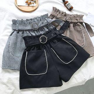 Plain Double-pocket High-waist Shorts