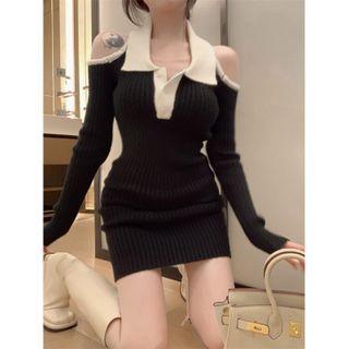 Cold-shoulder Collar Mini Bodycon Dress