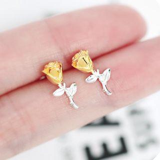 925 Sterling Silver Rose Earring 1 Pair - Gold Rose Earrings - One Size
