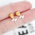 925 Sterling Silver Rose Earring 1 Pair - Gold Rose Earrings - One Size