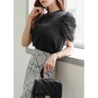 Tie-back Puff-sleeve Metallic Blouse
