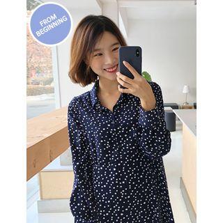 Dot Print Chiffon Long Shirtdress