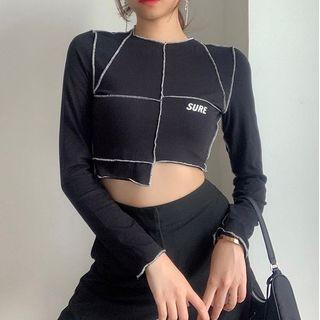 Long-sleeve Irregular Lettering Print Crop Top