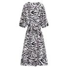Elbow-sleeve Zebra Print Maxi A-line Dress