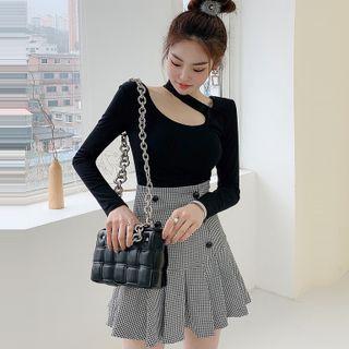 Set: Long-sleeve Cut Out T-shirt + A-line Skirt