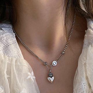 Alloy Heart & Smiley Pendant Necklace As Shown In Figure - One Size