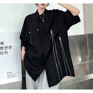 Elbow-sleeve Zip Accent Shirt