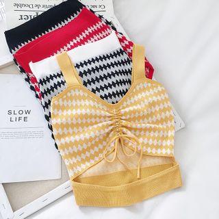 Patterned Drawstring Cut-out Knit Camisole Top